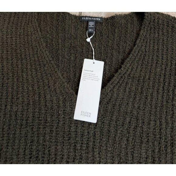 Eileen Fisher LARGE L Organic Cotton Fluff Cashmere Blend V-Neck Sweater NWT$268 - Picture 9 of 9